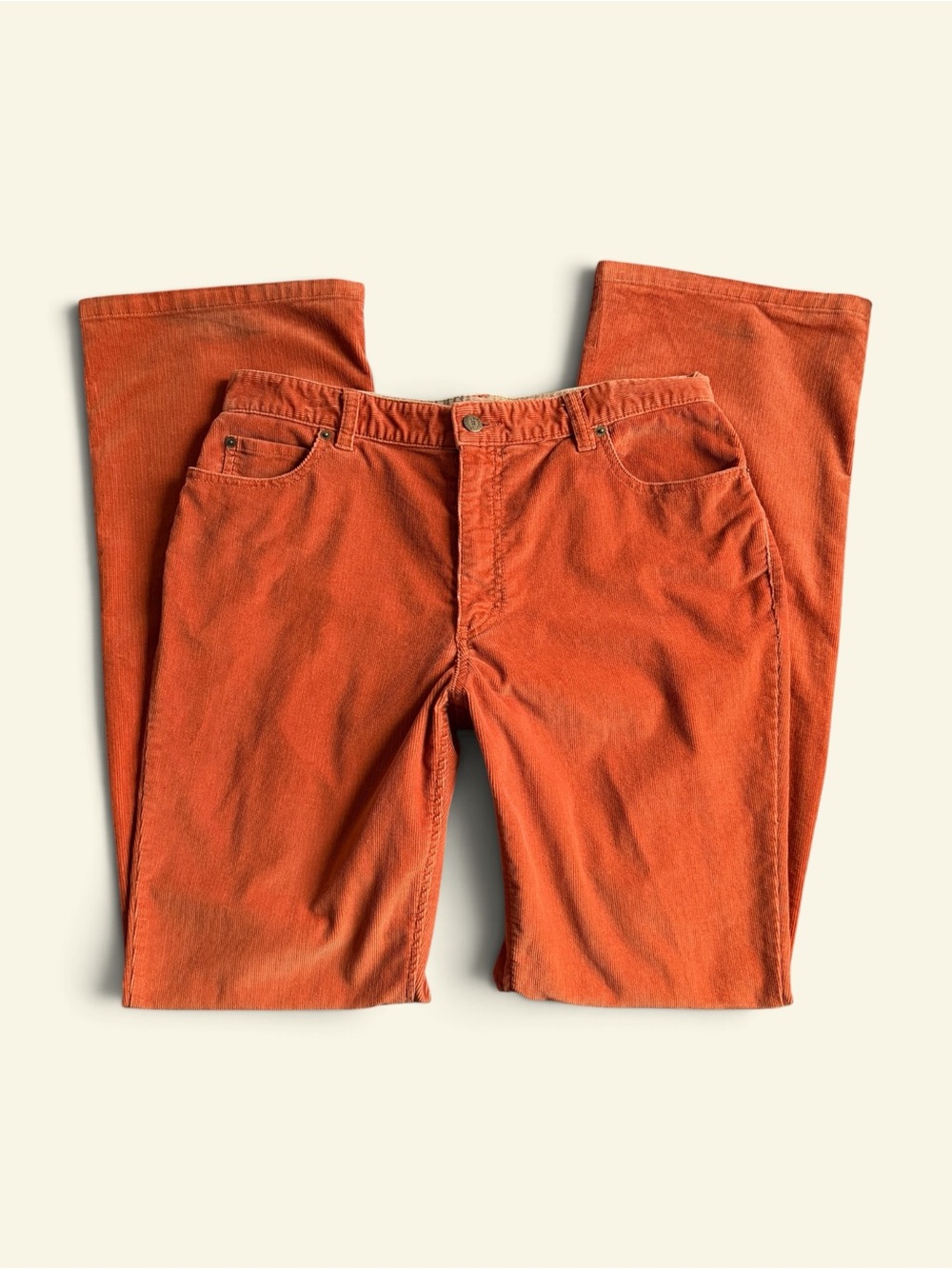 Vintage 90s Eddie Bauer Corduroy Pants Women's 12 Tall Rust Orange Bootcut 34